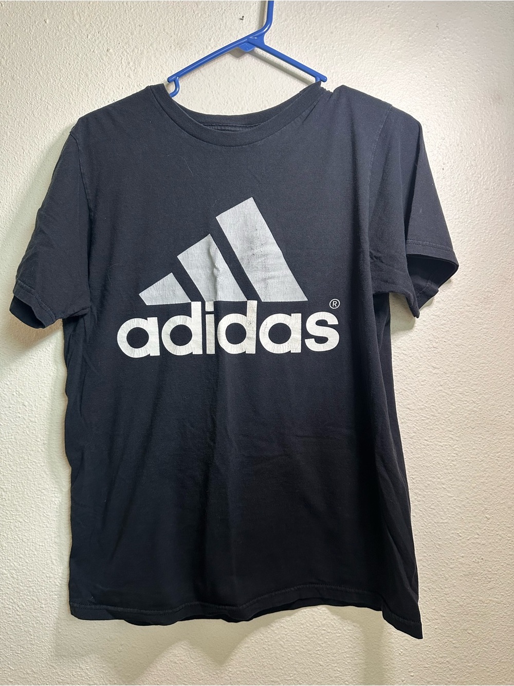 Adidas Black Tee with White Trefoil-Style Logo size Medium